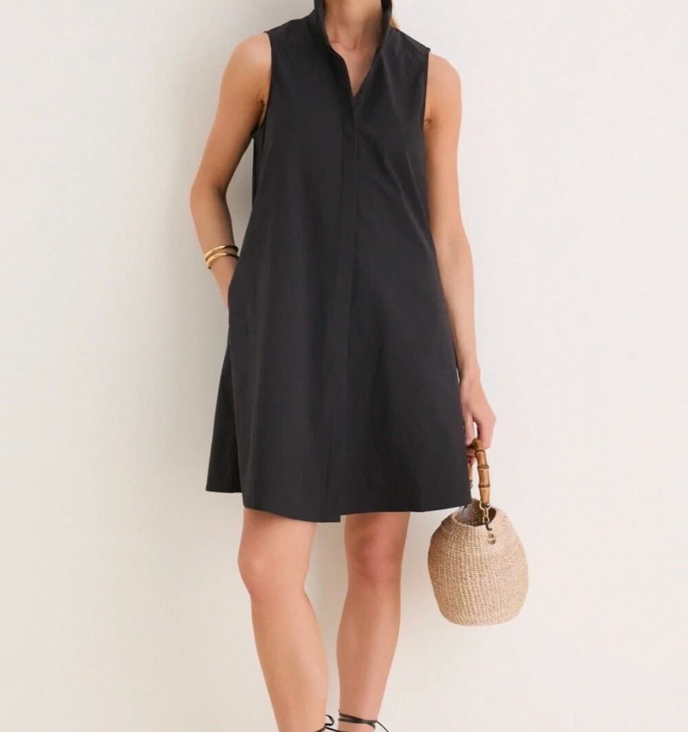 Tuckernuck Black Cotton Shirt Mini Dress Preppy Quiet Luxury Workwear Fall M